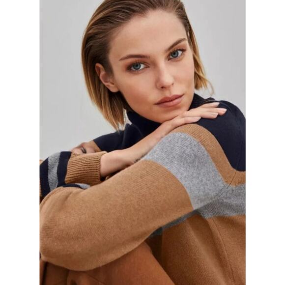 Loro Piana Vicuna Sweater women's Brown Blue turtleneck Pullover Size 44 M - Picture 1 of 8